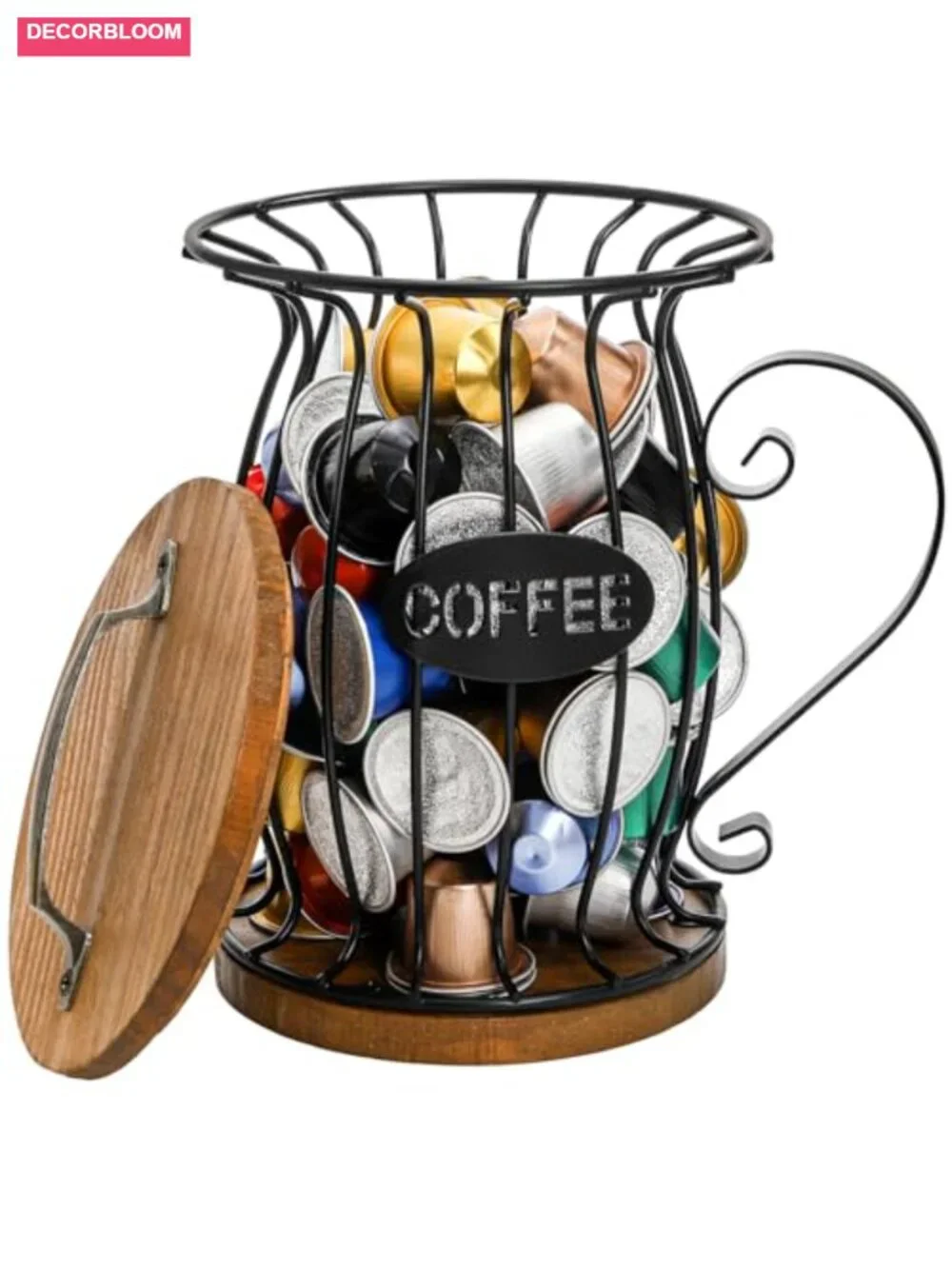 Rustic Coffee Pod Holder with Lid, Holds 12, Mug Shape